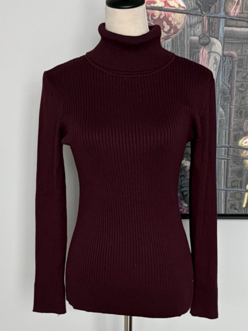 DKNY Maroon Ribbed Turtleneck S